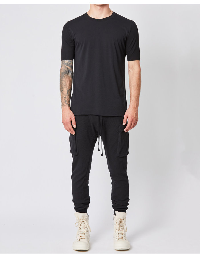 THOM KROM RIBBED ARM COTTON & MODAL FITTED CREW - BLACK