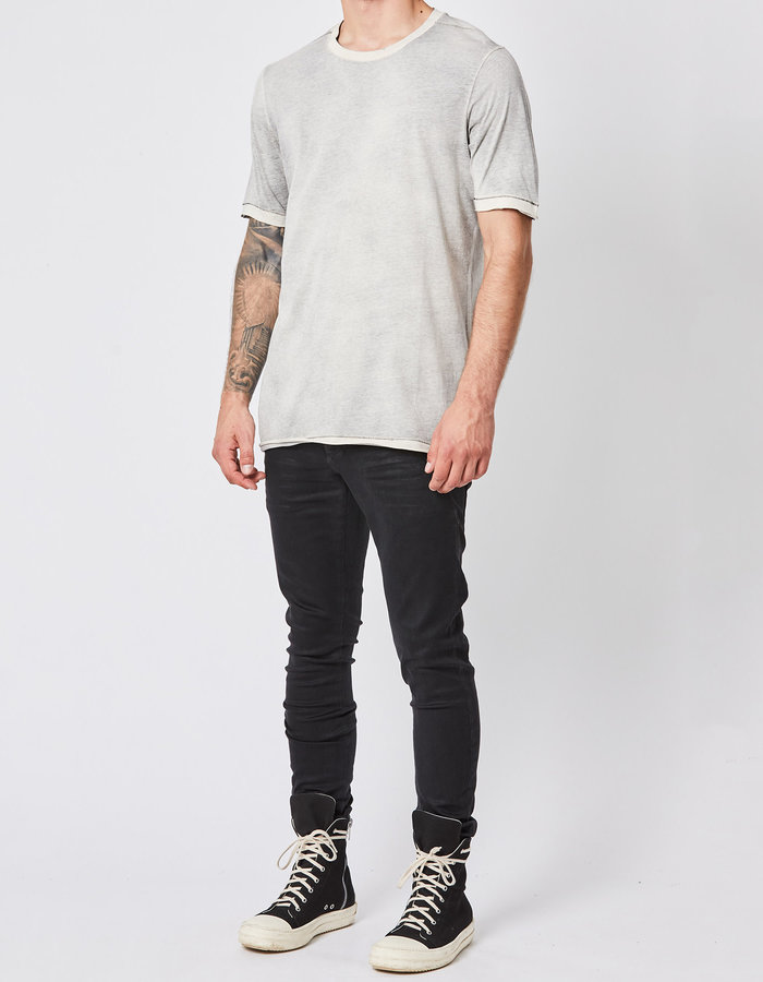 THOM KROM CONTRAST STITCH FITTED COTTON T-SHIRT - DIRTY IVORY