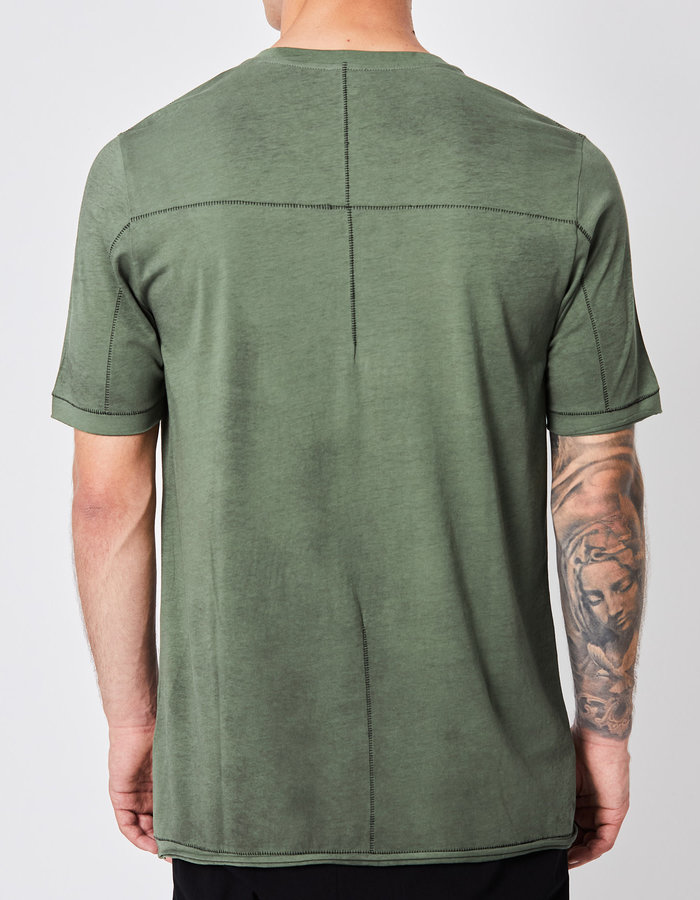 THOM KROM CONTRAST STITCH FITTED COTTON T-SHIRT - DIRTY GREEN