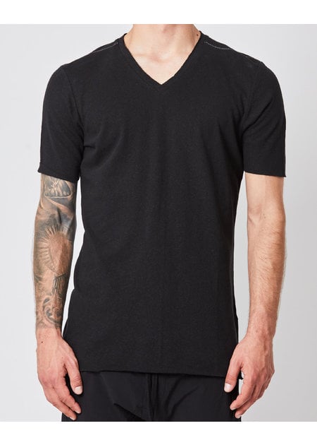 THOM KROM LINEN & COTTON FITTED V-NECK T-SHIRT - BLACK