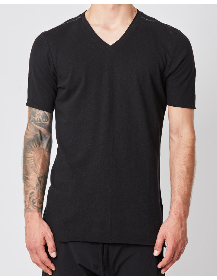 THOM KROM LINEN & COTTON FITTED V-NECK T-SHIRT - BLACK