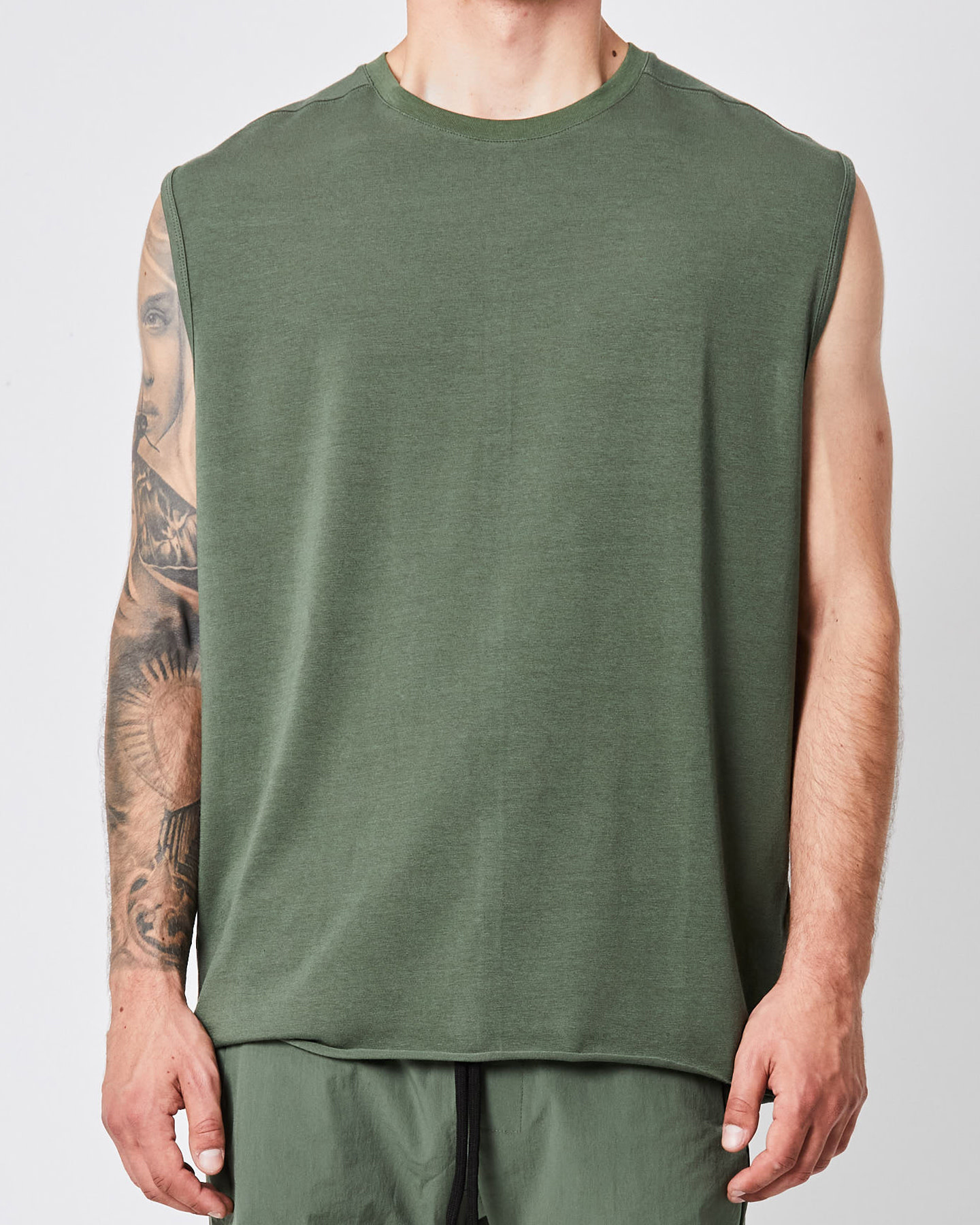 STRETCH COTTON & MODAL MUSCLE TEE - GREEN