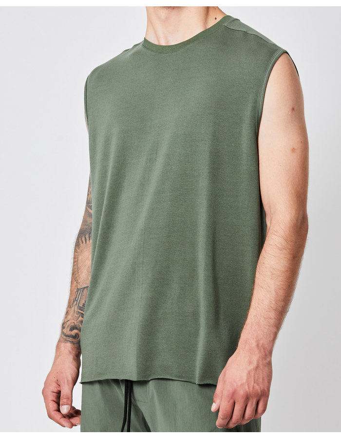 THOM KROM STRETCH COTTON & MODAL MUSCLE TEE - GREEN