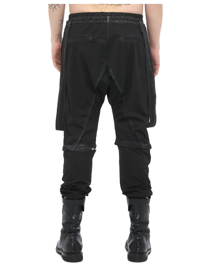 LA HAINE INSIDE US LAMINATED STRETCH COTTON ZIP OFF PANT WITH STRAPS