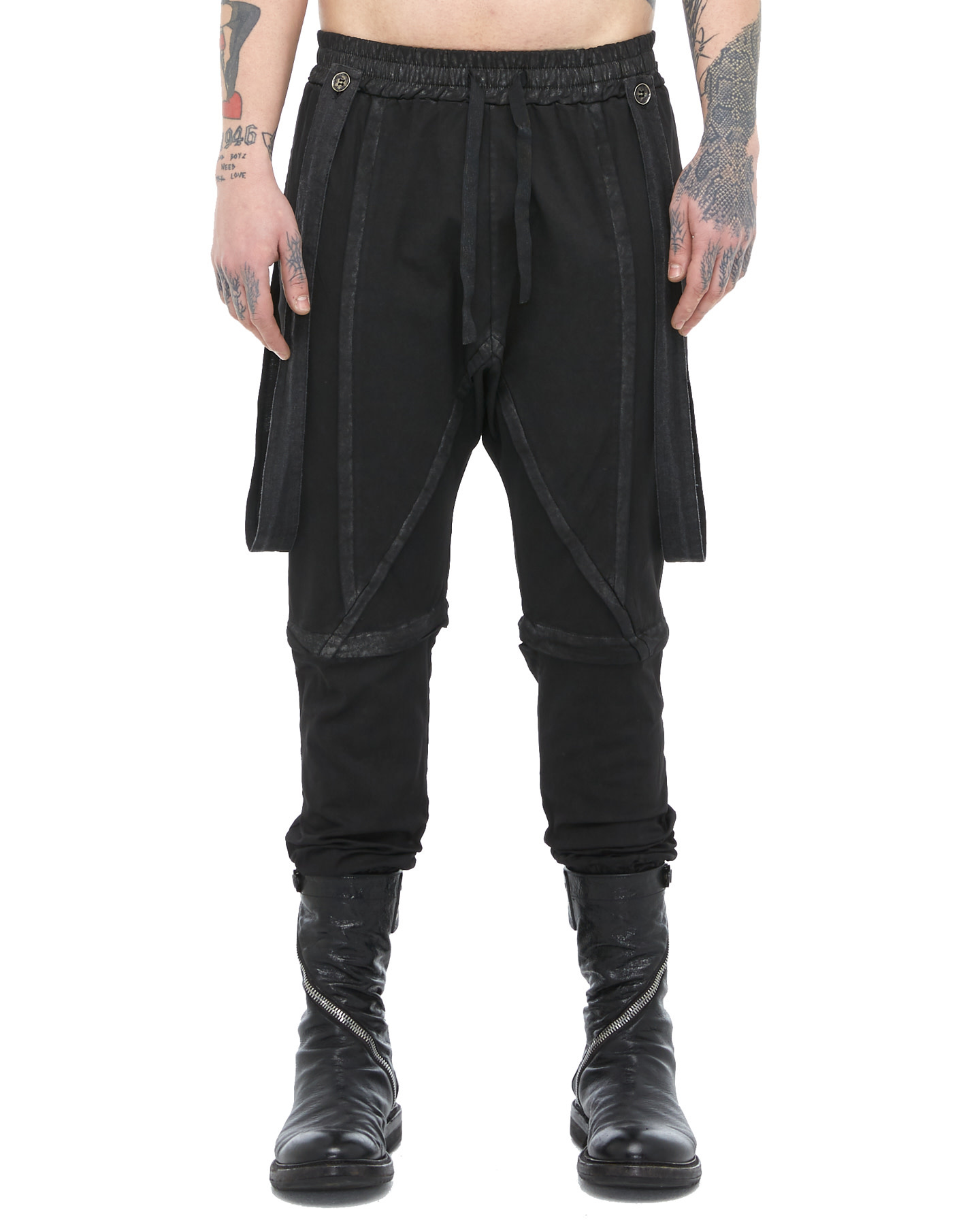 LAMINATED STRETCH COTTON ZIP OFF PANT WITH STRAPS