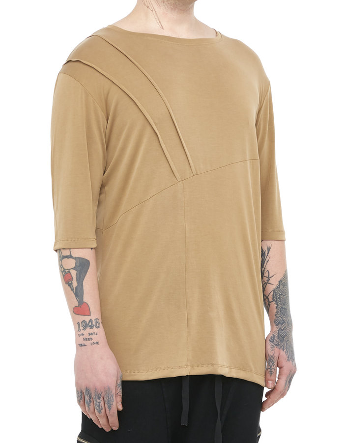 LA HAINE INSIDE US MODAL BLEND T-SHIRT WITH PLEATING - SAND