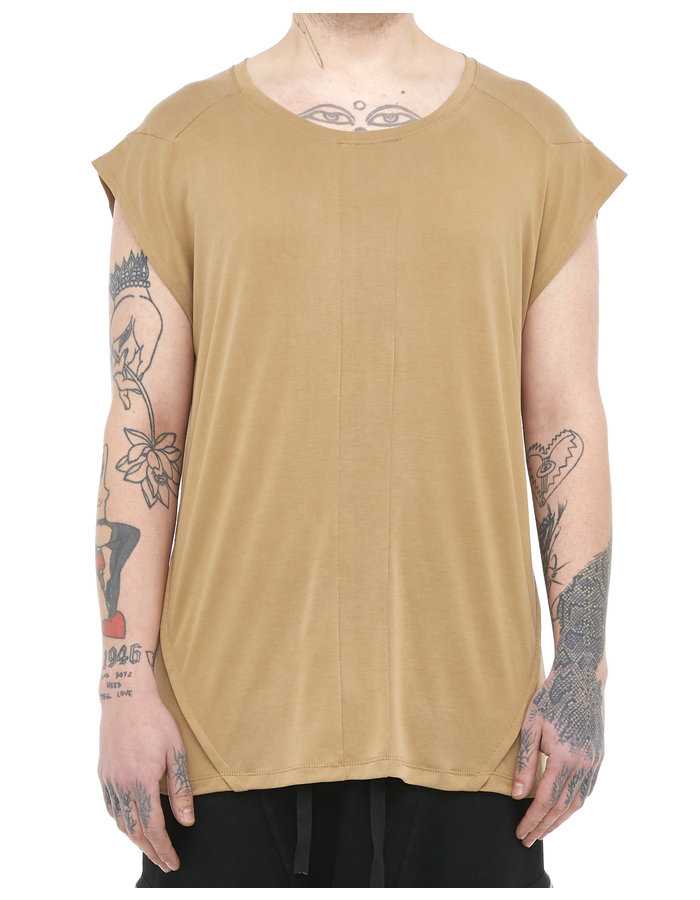 LA HAINE INSIDE US MODAL BLEND CUT OFF SLEEVELESS T-SHIRT - SAND