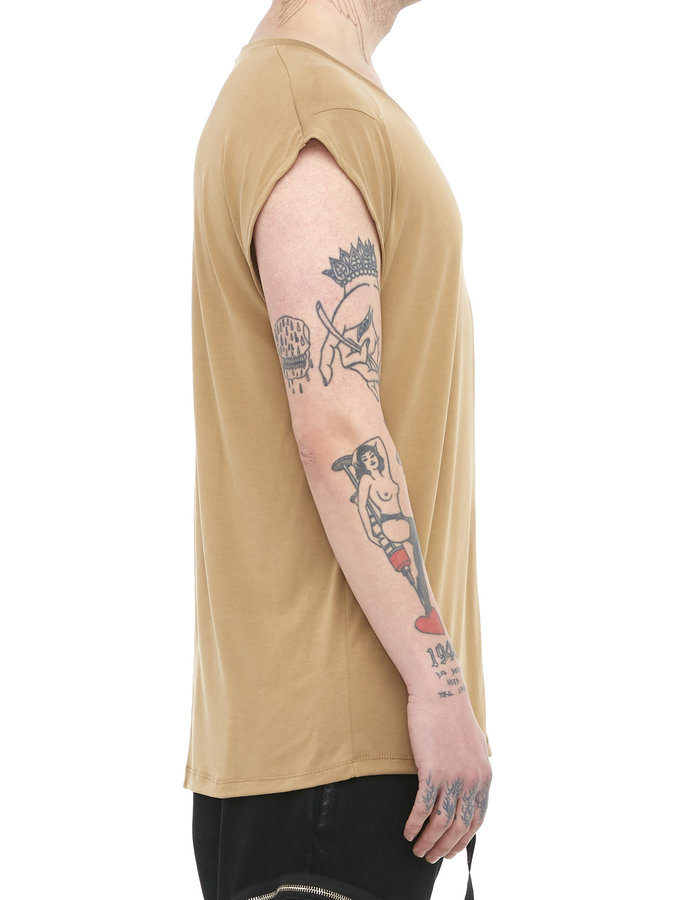 LA HAINE INSIDE US MODAL BLEND CUT OFF SLEEVELESS T-SHIRT - SAND