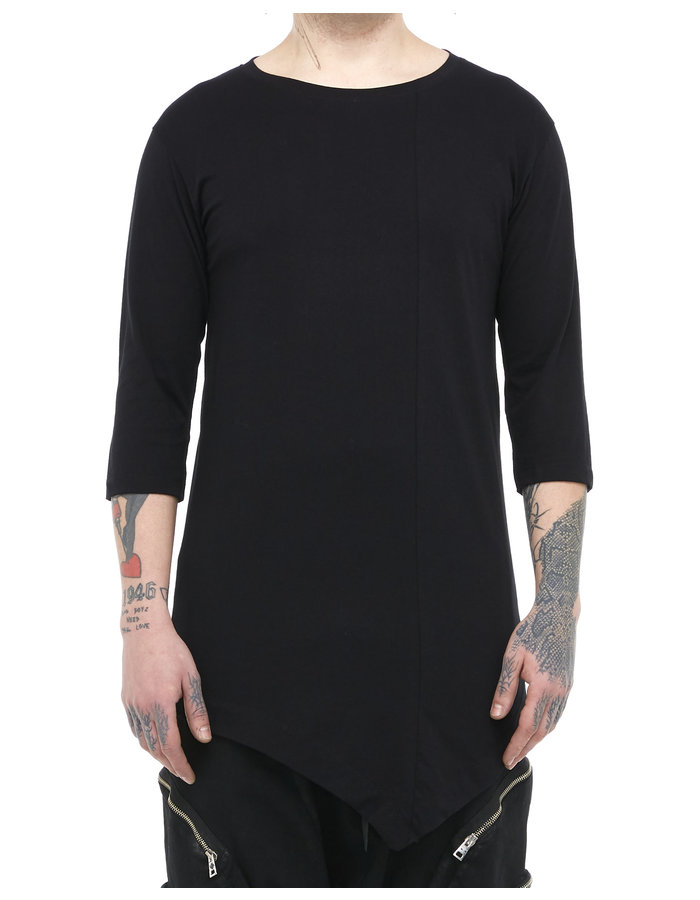 LA HAINE INSIDE US FITTED ASYMMETRIC 3/4 SLEEVE COTTON T-SHIRT - BLACK