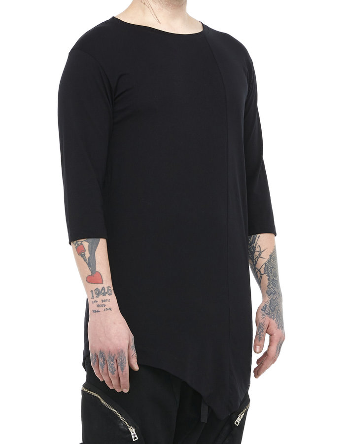 LA HAINE INSIDE US FITTED ASYMMETRIC 3/4 SLEEVE COTTON T-SHIRT - BLACK