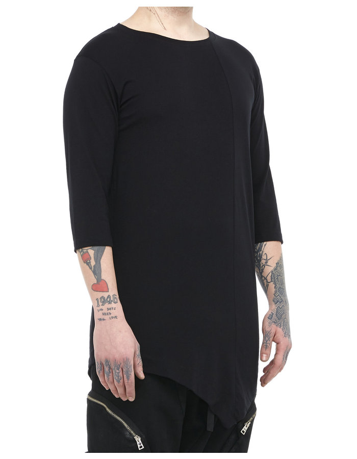 LA HAINE INSIDE US FITTED ASYMMETRIC 3/4 SLEEVE COTTON T-SHIRT - BLACK