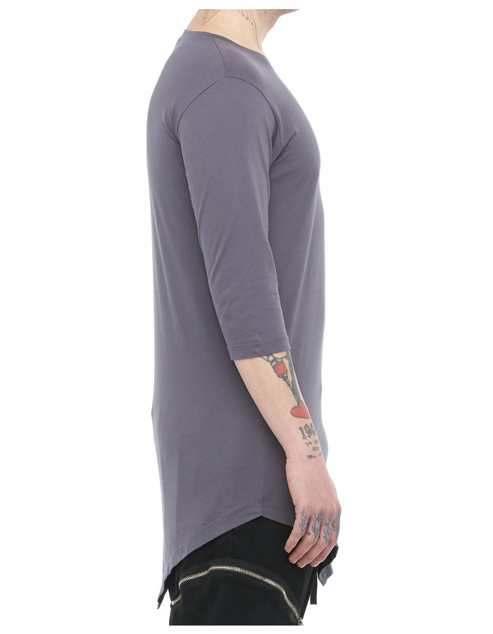 LA HAINE INSIDE US FITTED ASYMMETRIC 3/4 SLEEVE COTTON T-SHIRT - GREY