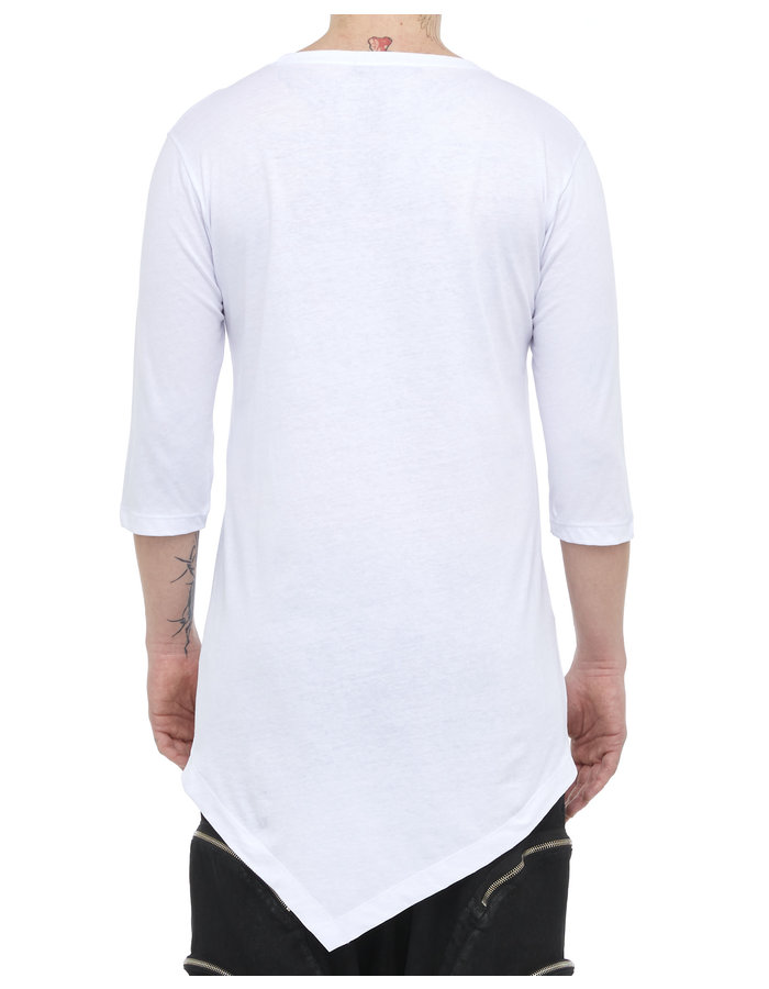 LA HAINE INSIDE US FITTED ASYMMETRIC 3/4 SLEEVE COTTON T-SHIRT - WHITE