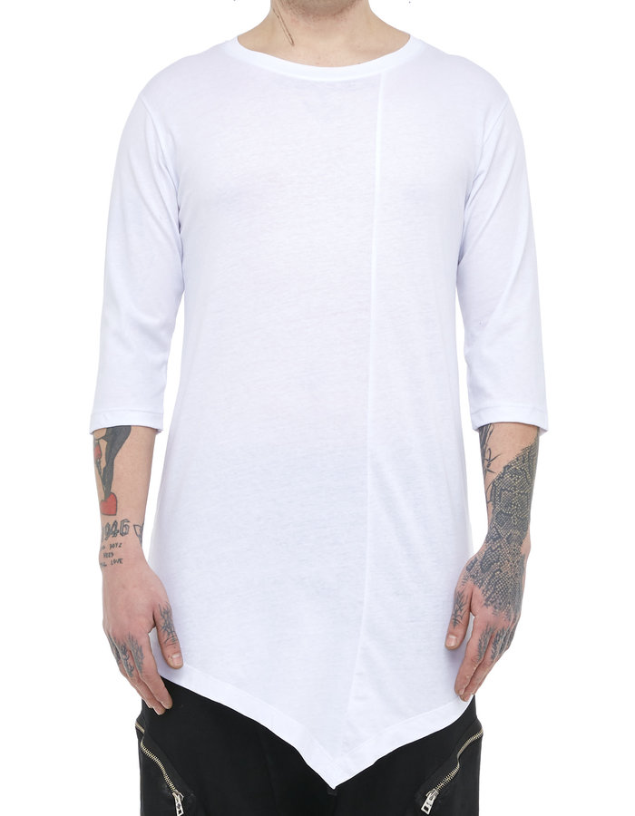 LA HAINE INSIDE US FITTED ASYMMETRIC 3/4 SLEEVE COTTON T-SHIRT - WHITE