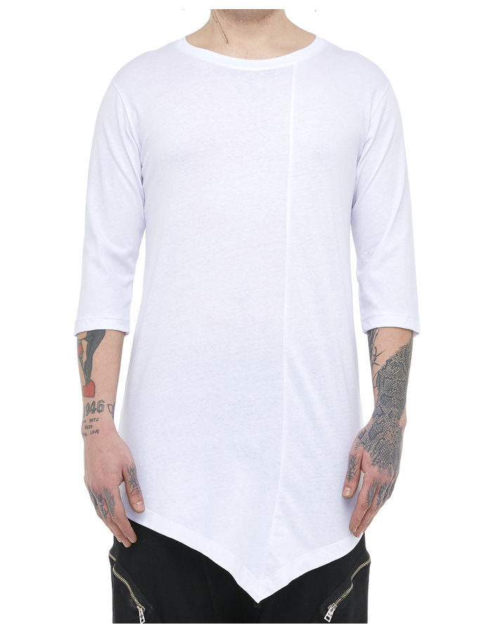 LA HAINE INSIDE US FITTED ASYMMETRIC 3/4 SLEEVE COTTON T-SHIRT - WHITE