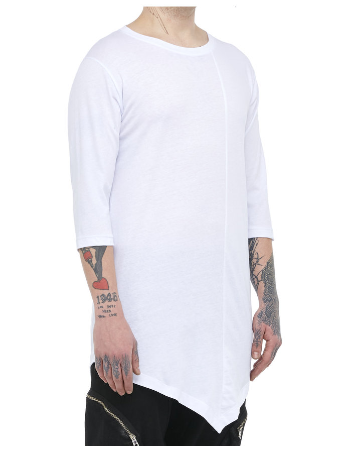 LA HAINE INSIDE US FITTED ASYMMETRIC 3/4 SLEEVE COTTON T-SHIRT - WHITE