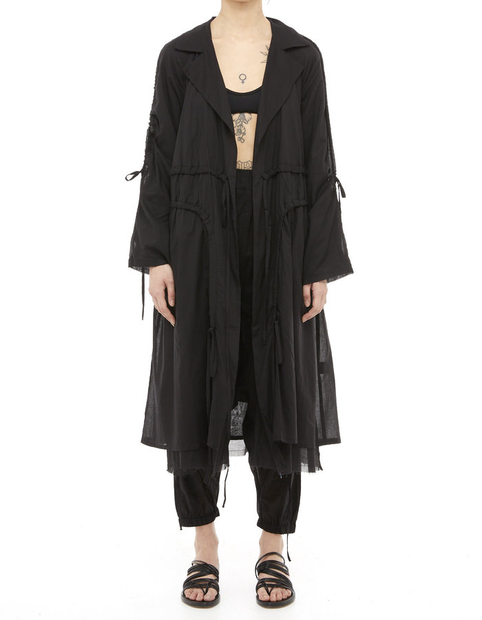 STUDIO B3 OVERSIZED DOUBLE LAYERED ADJUSTABLE COTTON GAUZE COAT - BLACK