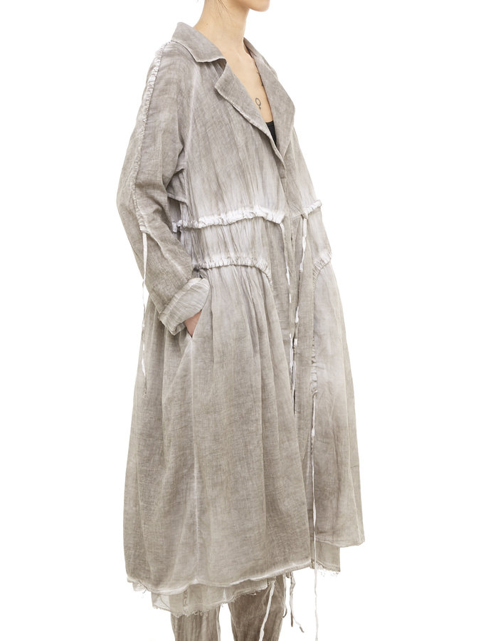 STUDIO B3 OVERSIZED DOUBLE LAYERED ADJUSTABLE COTTON GAUZE COAT - SLATE