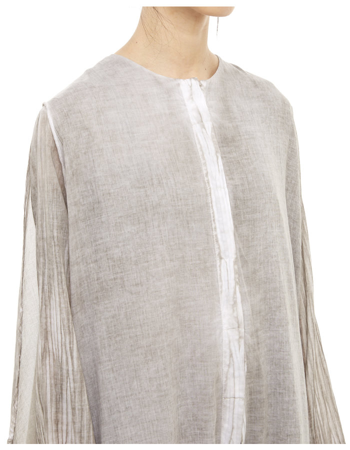 STUDIO B3 LONG GAUZE BUTTON UP WITH DRAPE PANELS - SLATE