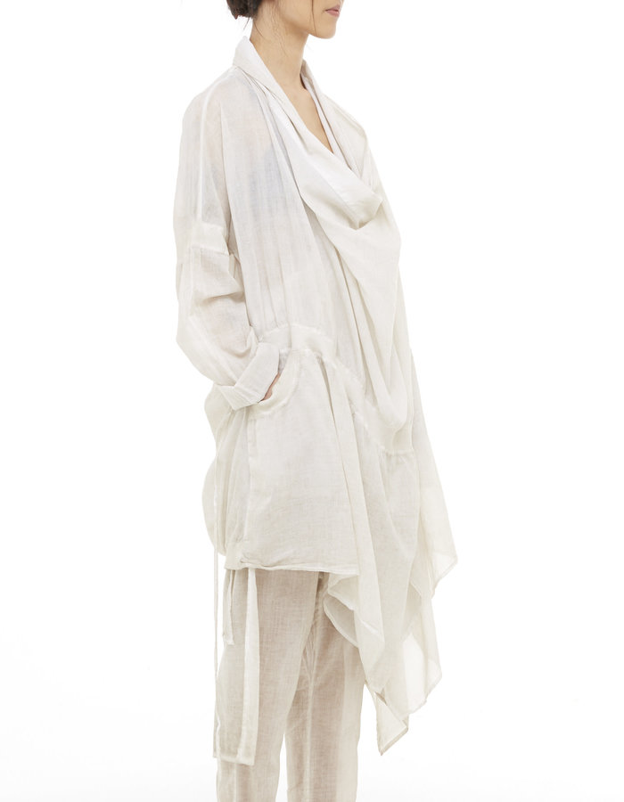 STUDIO B3 COTTON GAUZE CARDIGAN W/ DRAWSTRINGS - SAND