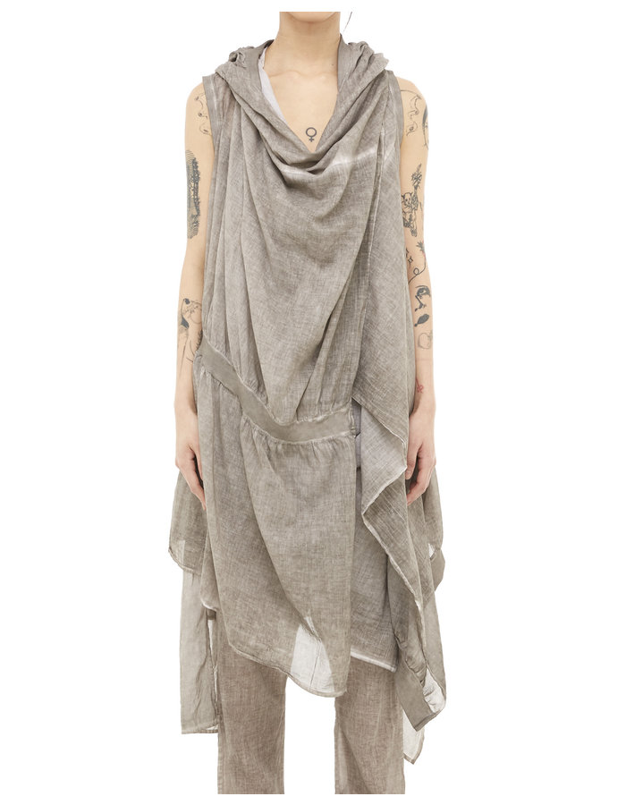 STUDIO B3 RIB DETAIL COTTON GAUZE HOODED VEST - SLATE