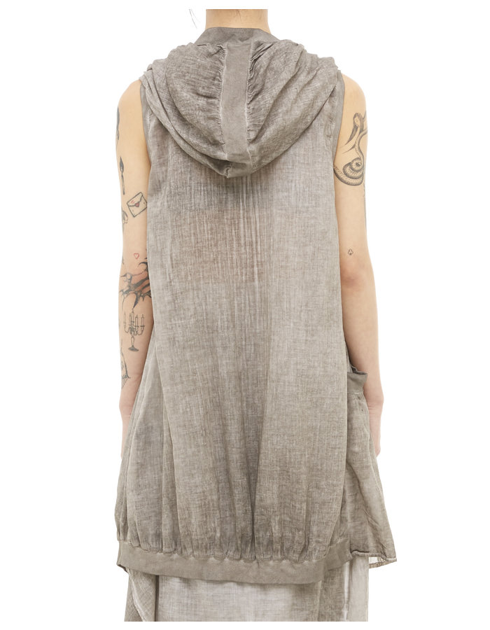 STUDIO B3 RIB DETAIL COTTON GAUZE HOODED VEST - SLATE