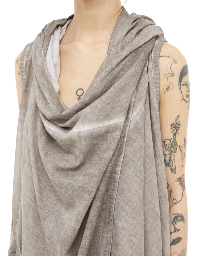 STUDIO B3 RIB DETAIL COTTON GAUZE HOODED VEST - SLATE