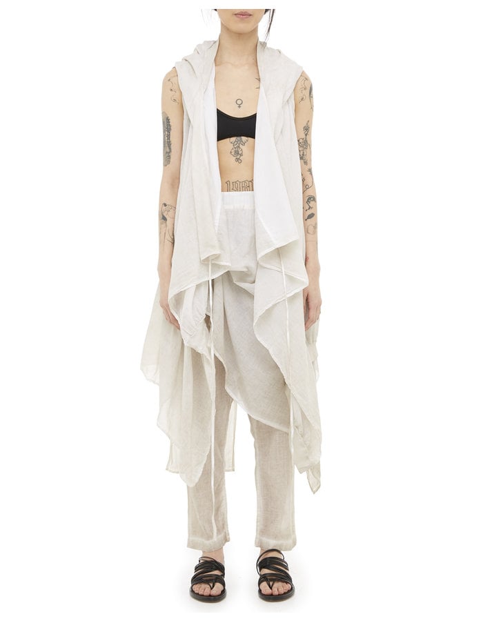 STUDIO B3 RIB DETAIL COTTON GAUZE HOODED VEST - SAND