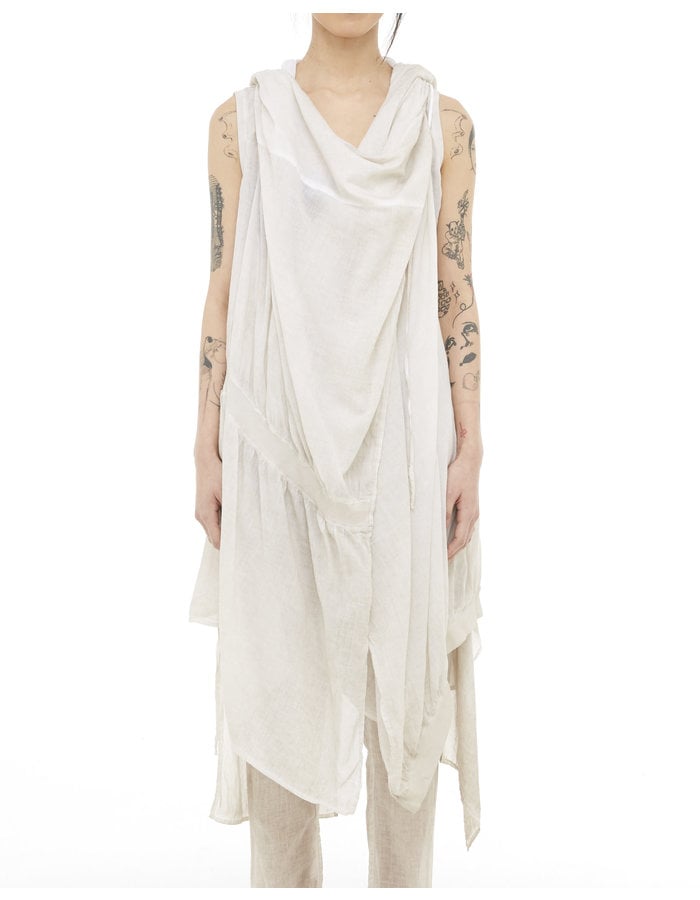 STUDIO B3 RIB DETAIL COTTON GAUZE HOODED VEST - SAND