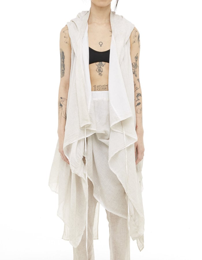 STUDIO B3 RIB DETAIL COTTON GAUZE HOODED VEST - SAND