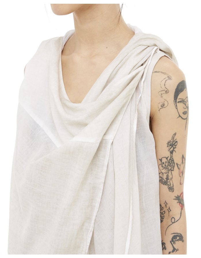 STUDIO B3 RIB DETAIL COTTON GAUZE HOODED VEST - SAND