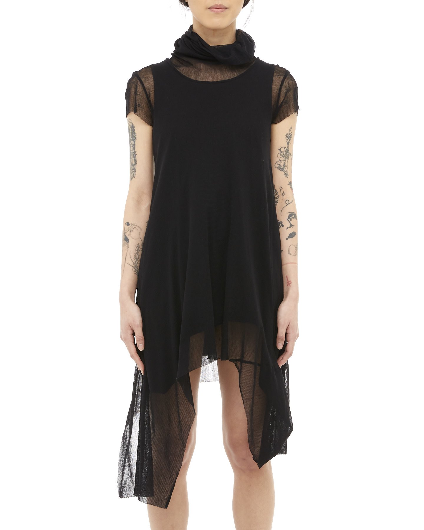 MESH & JERSEY LAYERED ASYMMETRIC TUNIC