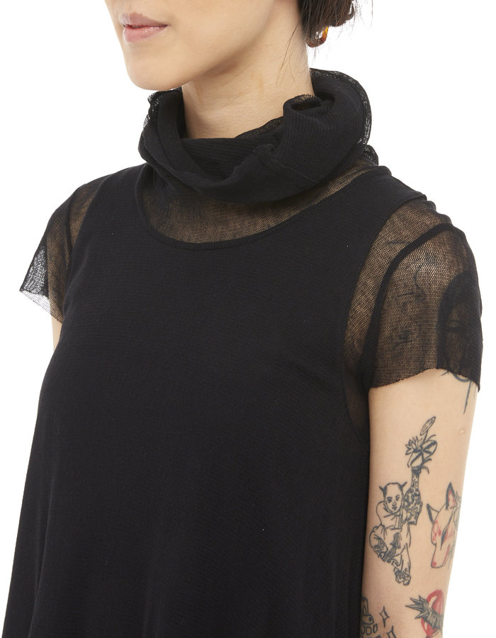 STUDIO B3 MESH & JERSEY LAYERED ASYMMETRIC TUNIC