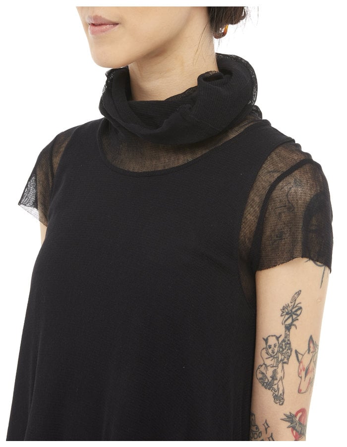 STUDIO B3 MESH & JERSEY LAYERED ASYMMETRIC TUNIC