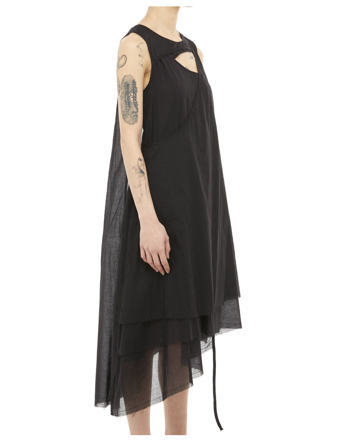 STUDIO B3 COTTON GAUZE LAYEREDASYMMETRIC DRESS - BLACK