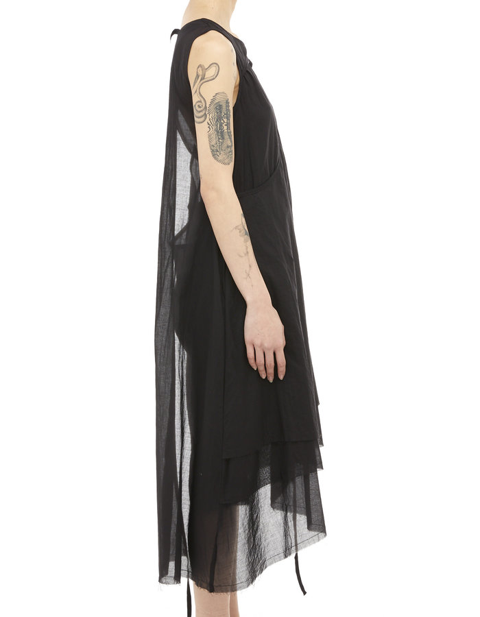 STUDIO B3 COTTON GAUZE LAYEREDASYMMETRIC DRESS - BLACK