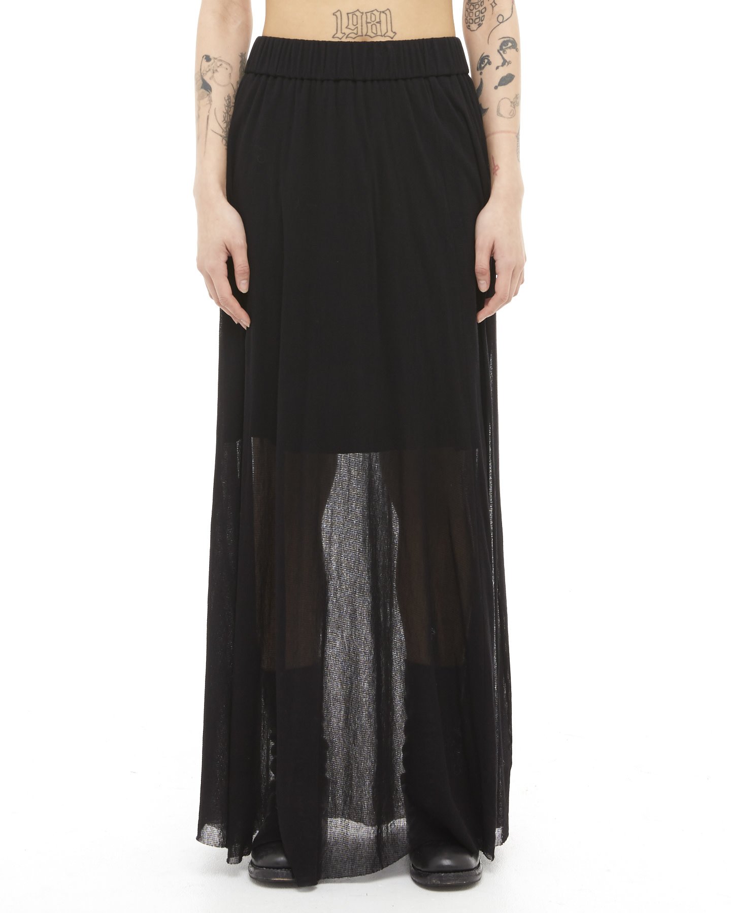 MESH JERSEY LAYERED MAXI SKIRT