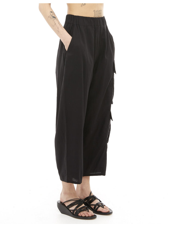 STUDIO B3 DOUBLE LAYERED COTTON GAUZE CARGO PANTS - BLACK