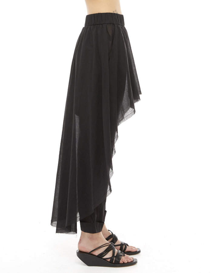 STUDIO B3 ASYMMETRIC SKIRTED COTTON GAUZE PANT - BLACK