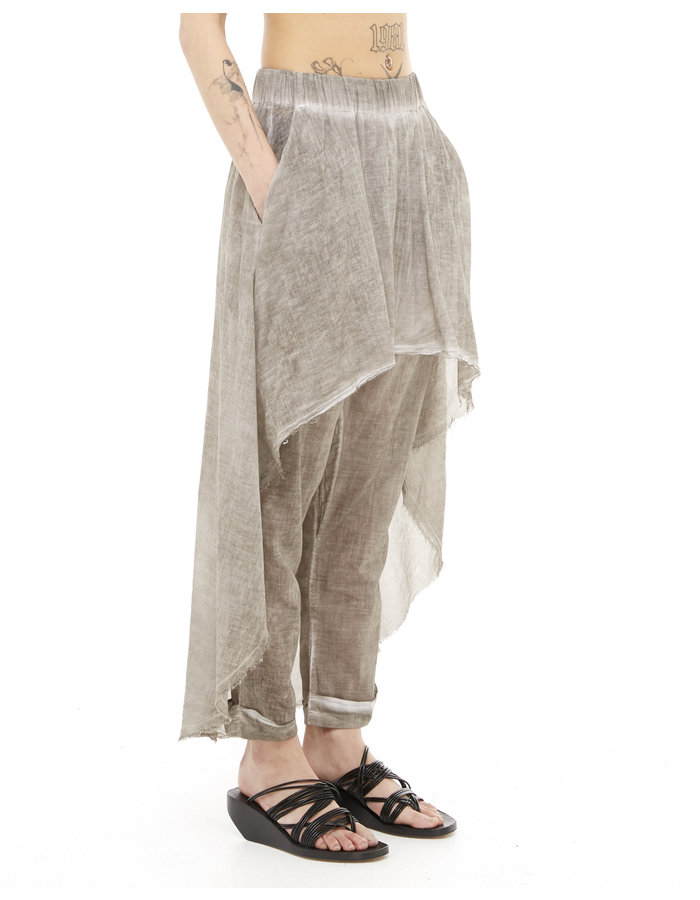 STUDIO B3 ASYMMETRIC SKIRTED COTTON GAUZE PANT - SLATE