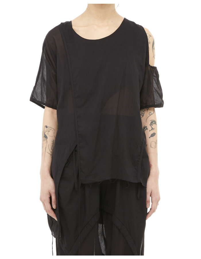 STUDIO B3 COTTON GAUZE LAYERED MULTIWAY TOP - BLACK