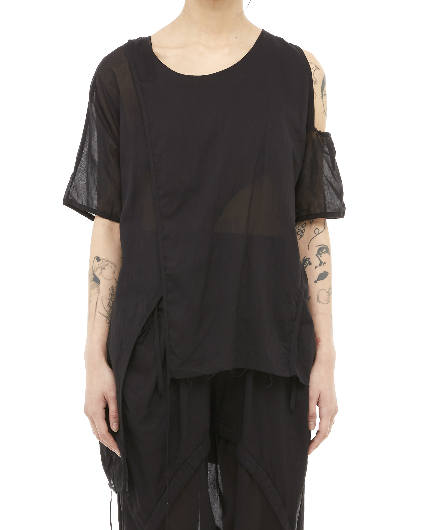 COTTON GAUZE LAYERED MULTIWAY TOP - BLACK