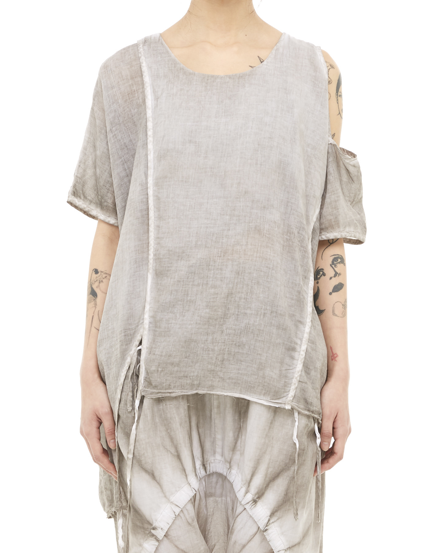 COTTON GAUZE LAYERED MULTIWAY TOP - SLATE