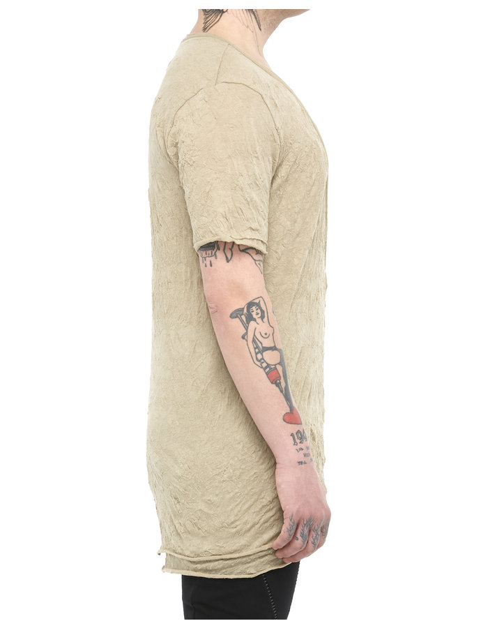 A.F. ARTEFACT GAUZE WASHER LAYERED V-NECK TEE - BEIGE