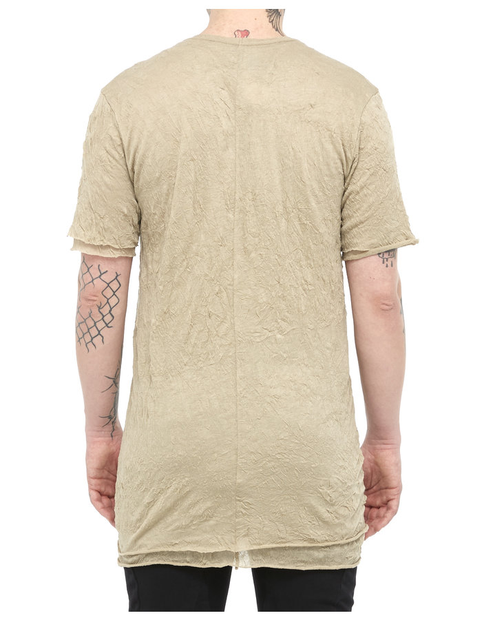 A.F. ARTEFACT GAUZE WASHER LAYERED V-NECK TEE - BEIGE