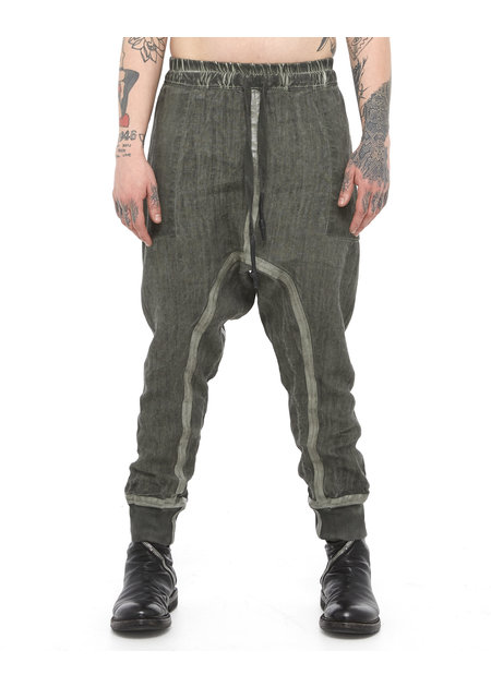 69 BY ISAAC SELLAM LC TAPED DROP CROTCH LINEN JOGGER - ARMY