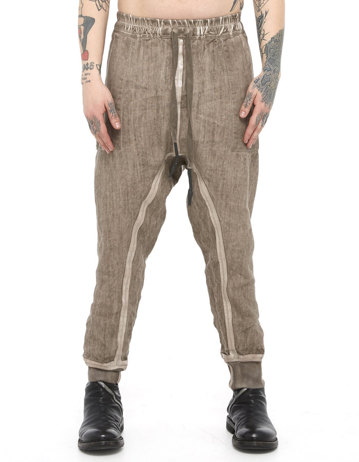 69 BY ISAAC SELLAM LC TAPED DROP CROTCH LINEN JOGGER - TAUPE
