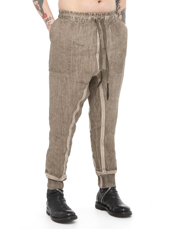 69 BY ISAAC SELLAM LC TAPED DROP CROTCH LINEN JOGGER - TAUPE