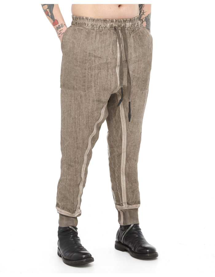 69 BY ISAAC SELLAM LC TAPED DROP CROTCH LINEN JOGGER - TAUPE