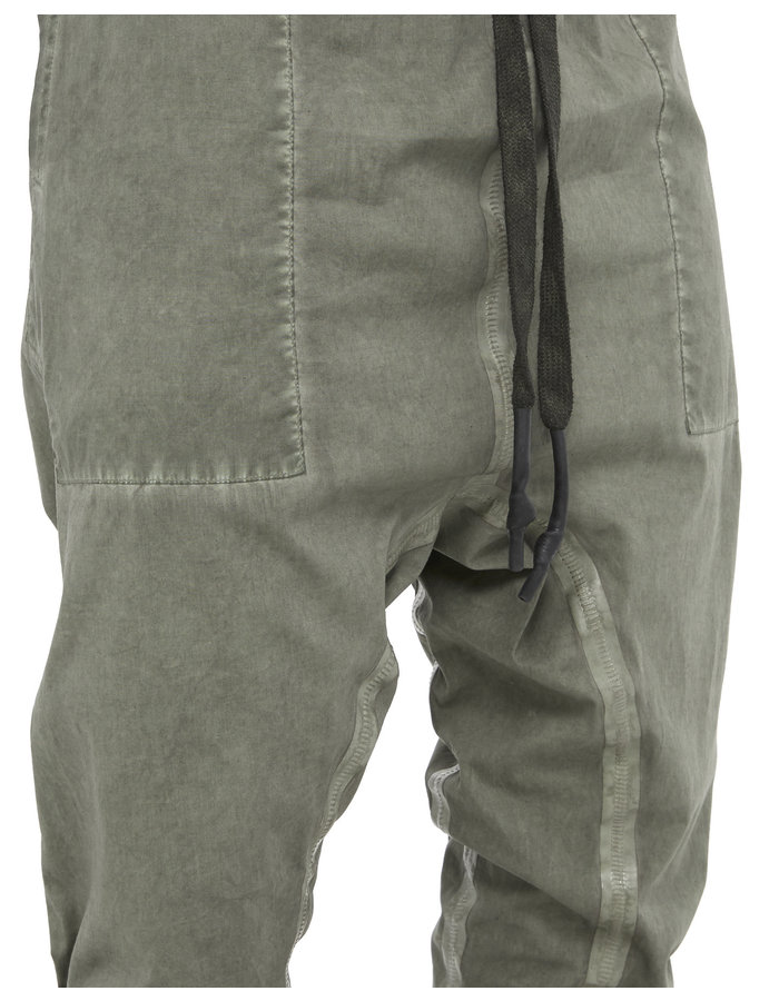 69 BY ISAAC SELLAM LC TAPED STRETCH POPLIN DROP CROTCH JOGGER - ARMY